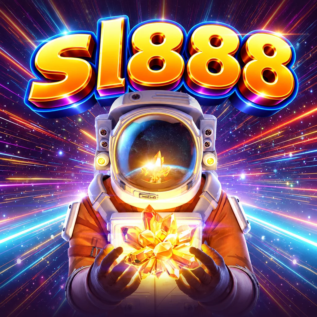 sl888 Galactic Gems menampilkan kristal berkilau di luar angkasa dengan latar belakang kosmik