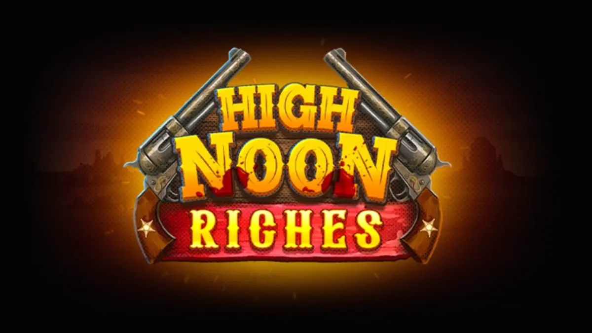 Tampilan visual slot High Noon Riches dengan latar belakang gurun dan simbol koboi.