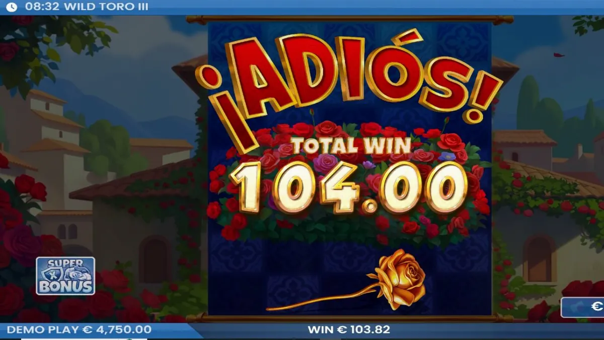 Tampilan visual slot Wild Toro 3 dengan tema desa Spanyol dan karakter banteng.